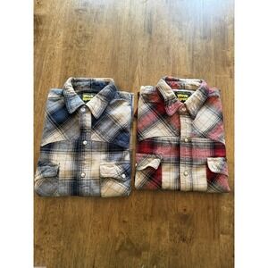 Work N' Sport Vintage Red/Blue Plaid Button Up Flannel Mens Medium Lot Of 2